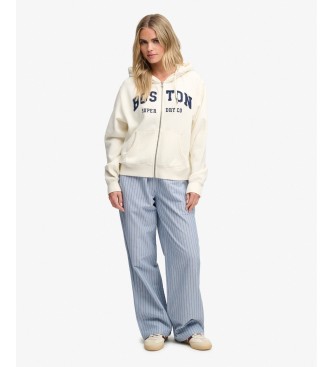 Superdry Beige Relaxed Crop zip-up hoodie