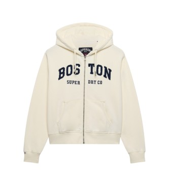 Superdry Beige Relaxed Crop zip-up hoodie