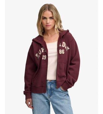 Superdry Burgundy Relaxed Crop hoodie with zipper