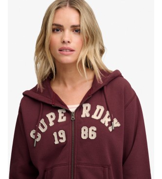 Superdry Burgundy Relaxed Crop hoodie with zipper