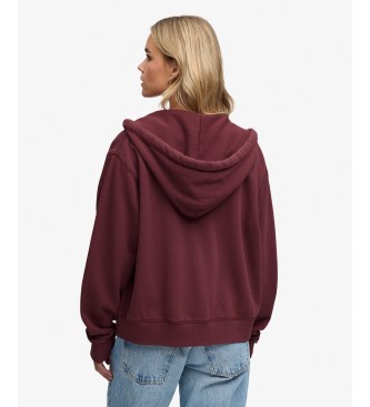 Superdry Burgundy Relaxed Crop hoodie with zipper