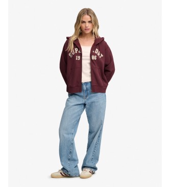 Superdry Burgundy Relaxed Crop hoodie with zipper