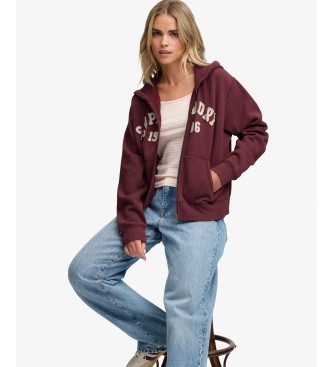 Superdry Burgundy Relaxed Crop hoodie with zipper