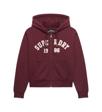 Superdry Burgundy Relaxed Crop hoodie with zipper
