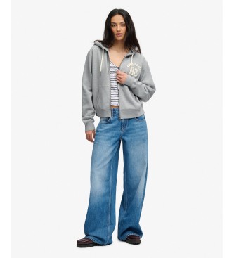 Superdry Gray Relaxed Crop Zip Hoodie