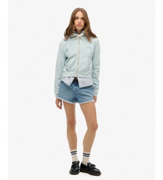 Superdry Essential Logo Cropped Light Blue Zip-Up Hoodie