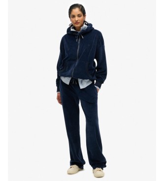 Superdry Sweat à capuche et fermeture éclair en velours bleu marine