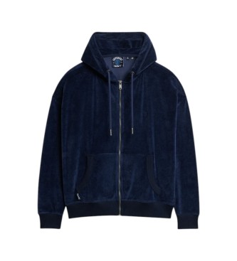 Superdry Sweat à capuche et fermeture éclair en velours bleu marine