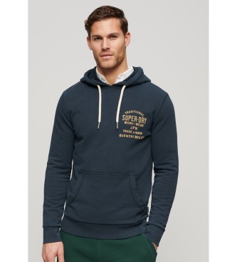 Superdry Sweatshirt med htte og flockprint p brystet Workwear marine