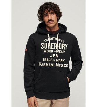 Superdry Workwear black hoodie with flocked graphic