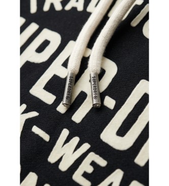Superdry Schwarzer Workwear-Kapuzenpullover mit beflockter Grafik