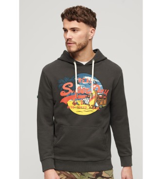 Superdry Sweatshirt med huva och logotryck Vintage svart