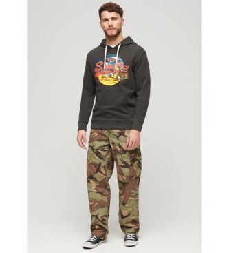 Superdry Sweatshirt med huva och logotryck Vintage svart