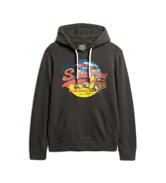 Superdry Sweatshirt med huva och logotryck Vintage svart