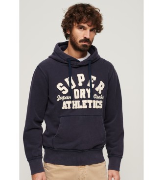 Superdry Felpa con cappuccio blu scuro atletica con logo vintage