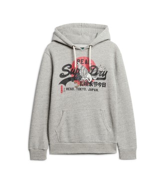 Superdry Hooded sweatshirt met logo Vintage Tokyo grijs