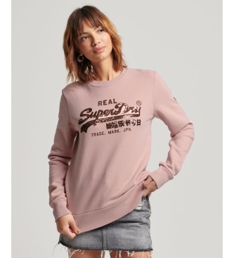 Superdry Sweatshirt met ronde hals en logo Vintage logo met roze biesjes