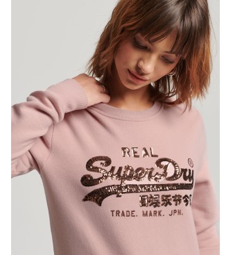 Superdry Bluza z okrągłym dekoltem i logo Vintage Logo z różowymi wykończeniami