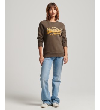 Superdry Sweatshirt avec col ras du cou et logo Vintage avec garnitures marron