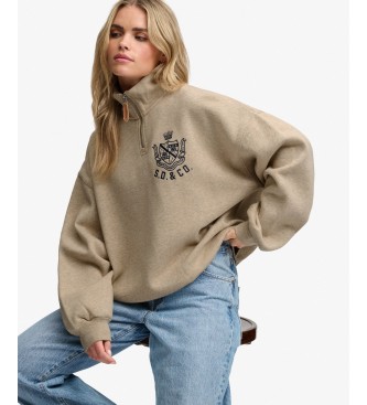 Superdry Sweat-shirt à demi-fermeture éclair Country Club beige