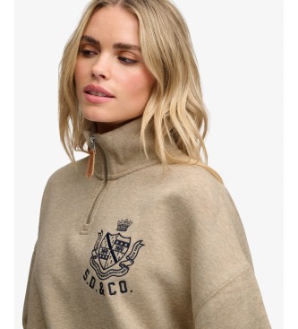 Superdry Sweat-shirt à demi-fermeture éclair Country Club beige