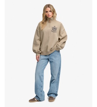 Superdry Sweat-shirt à demi-fermeture éclair Country Club beige