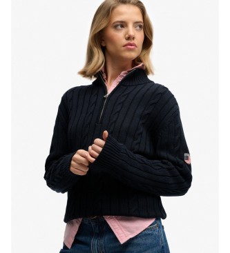Superdry Slouchy-Strickjacke mit halbem Reißverschluss in Marineblau