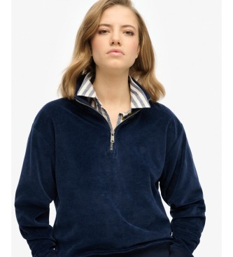 Superdry Velour Half navy blue half-zip hoodie