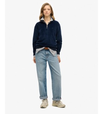 Superdry Velour Half navy blue half-zip hoodie