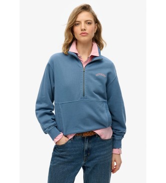 Superdry Sweater met halve rits en logo Essential blauw