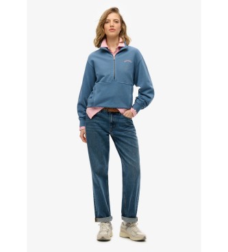 Superdry Sweater met halve rits en logo Essential blauw