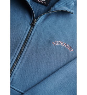 Superdry Sweater met halve rits en logo Essential blauw