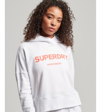 Superdry Core Sport kort sweatshirt med fyrkantig skrning och huva i vitt