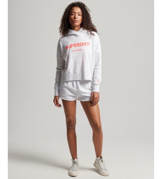 Superdry Core Sport kort sweatshirt med fyrkantig skrning och huva i vitt