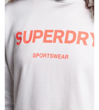 Superdry Core Sport felpa corta con cappuccio squadrata bianca