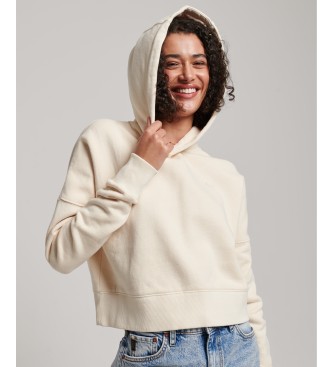 Superdry Kort sweatshirt med htte og beige forvasket effekt