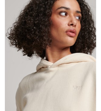 Superdry Kort sweatshirt med huva och beige tvttad effekt