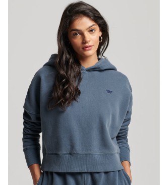 Superdry Sweatshirt curta com capuz com efeito lavado azul