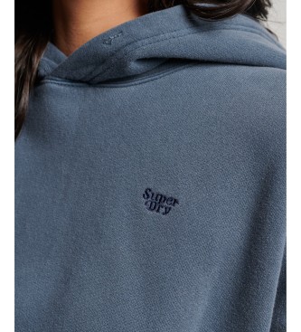Superdry Kort sweatshirt med huva och bl tvttad effekt