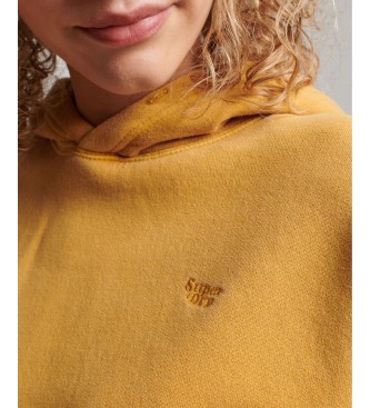 Superdry Gelbes, gewaschenes, kurzes Kapuzensweatshirt mit Kapuze