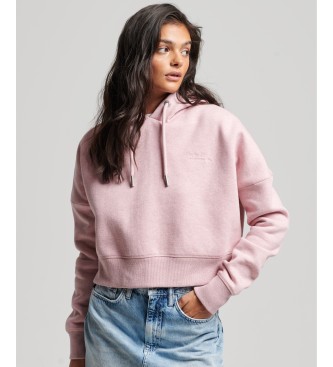 Superdry Short sweatshirt with hood and logo Vintage pink