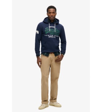 Superdry Organic Cotton Hooded Sweatshirt with Vintage Logo Navy Logo