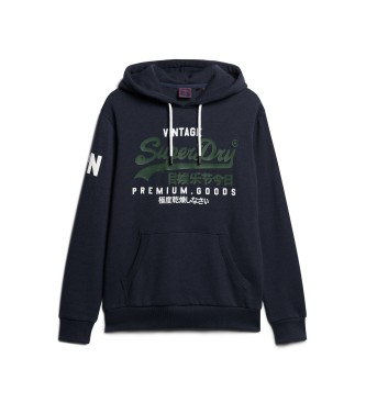 Superdry Organic Cotton Hooded Sweatshirt with Vintage Logo Navy Logo