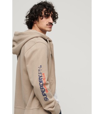 Superdry Sportswear Sweatshirt mit Reiverschluss in Beige