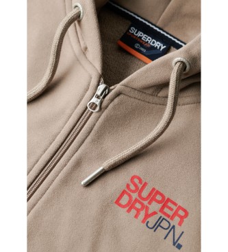 Superdry Sportswear beige sweatshirt med dragkedja