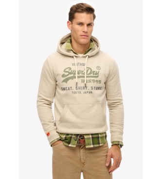 Superdry Sweat  capuche beige Vintage Heritage avec logo
