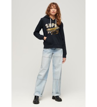 Superdry Verwerkt marineblauw klassiek sweatshirt met capuchon