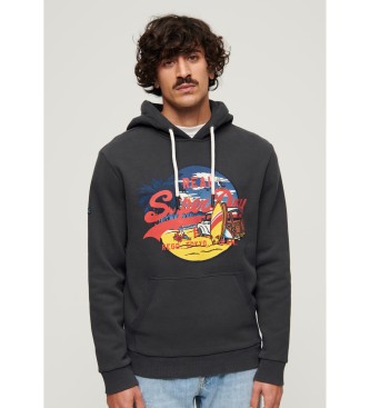 Superdry Grafisch sweatshirt met capuchon LA zwart