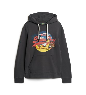 Superdry Grafisk sweatshirt med huva LA svart
