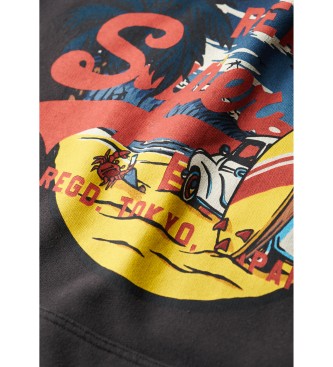 Superdry Grafisk sweatshirt med huva LA svart